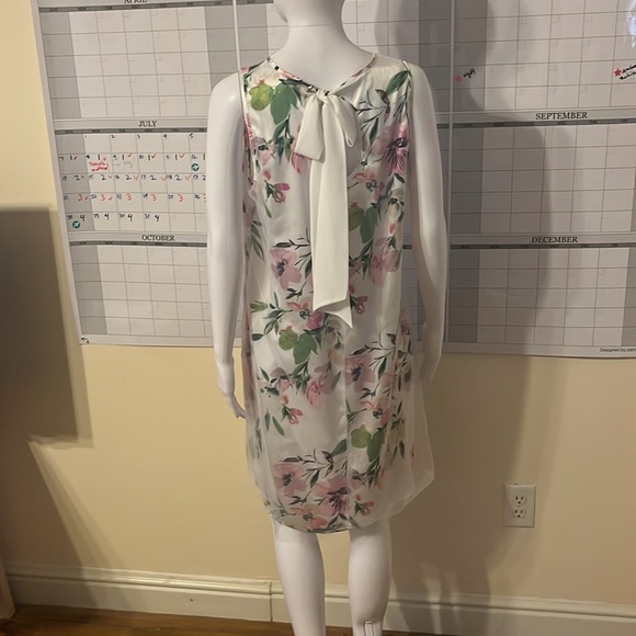 Spense Sleeveless Embroidered Overlay Bow Tie Spring Floral Sheath Dress Size M - Picture 7 of 13